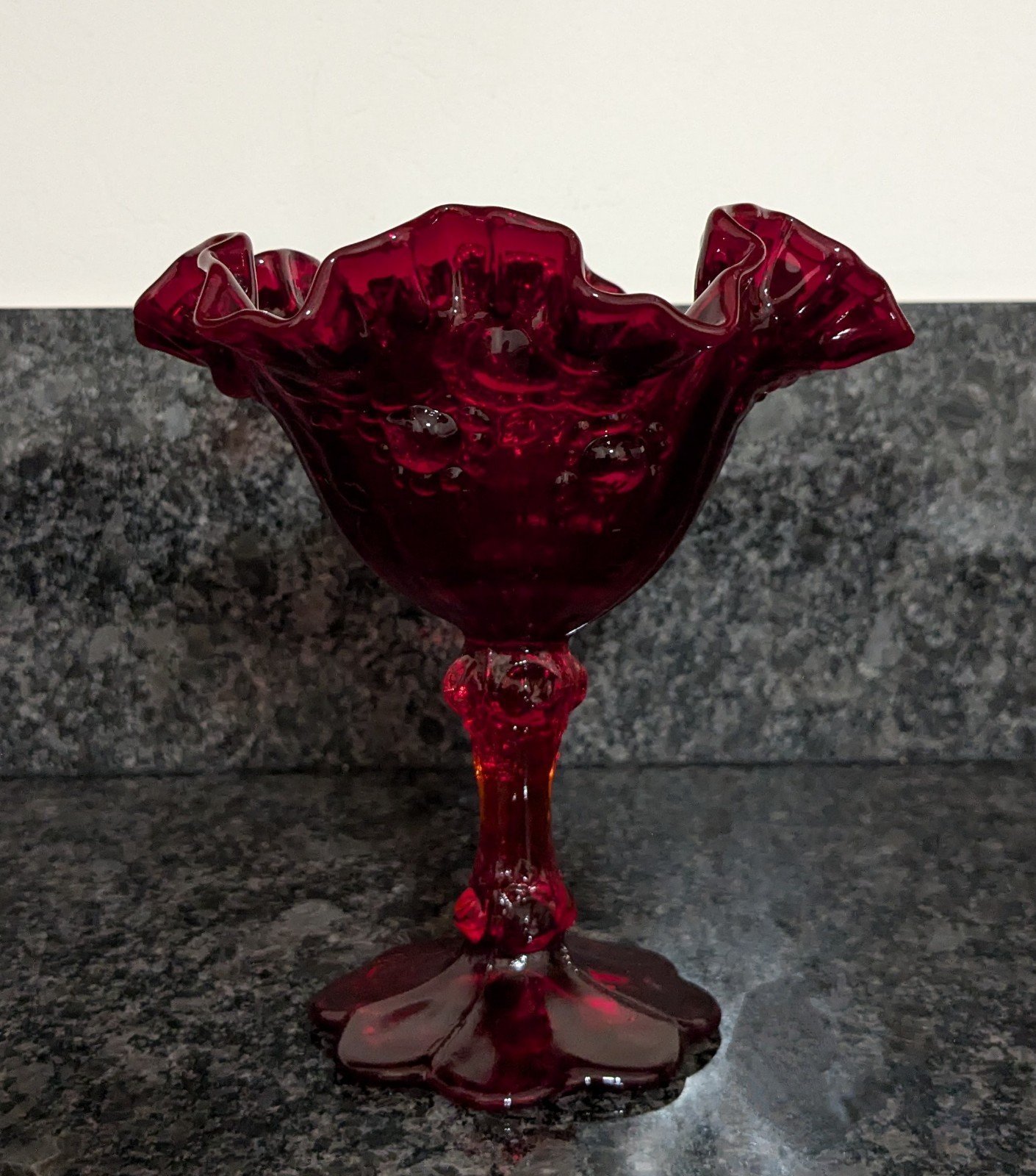 Deep Red Glass Footed Compote/Candy Dish