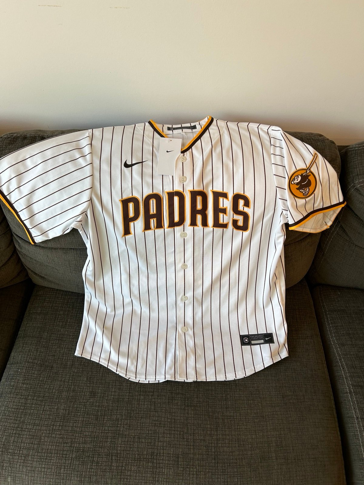 Nike Authentic San Diego Padres Baseball Pinstripe Jersey with Patch Men’s Sz: L