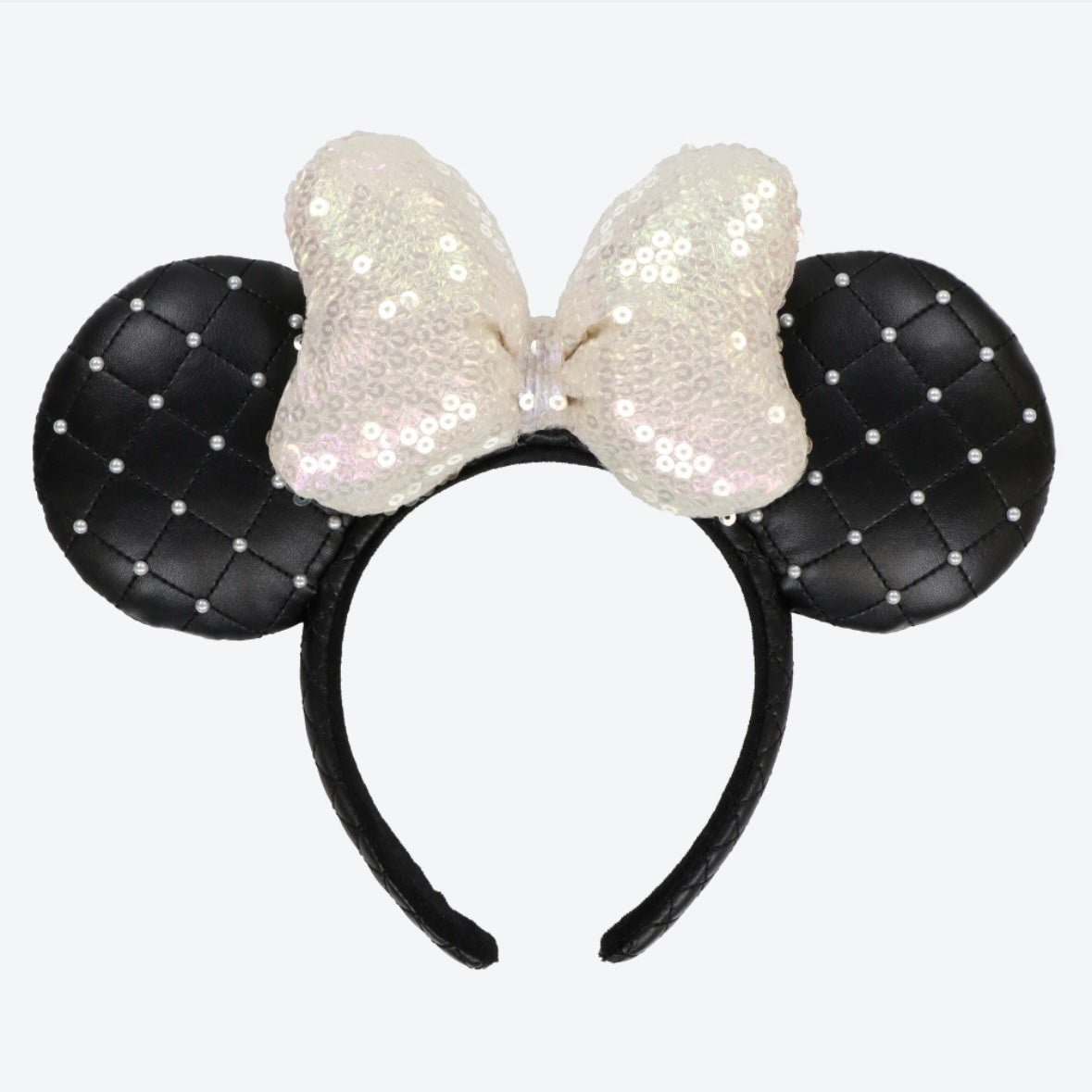 Tokyo Disney Resort Minnie Quilted Leather Pearl Ears Headband Black