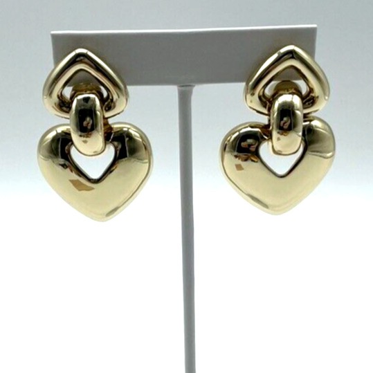 Kenneth Jay Lane KJL Gold Tone Heart Drop Door Knocker Statement Earrings NWT