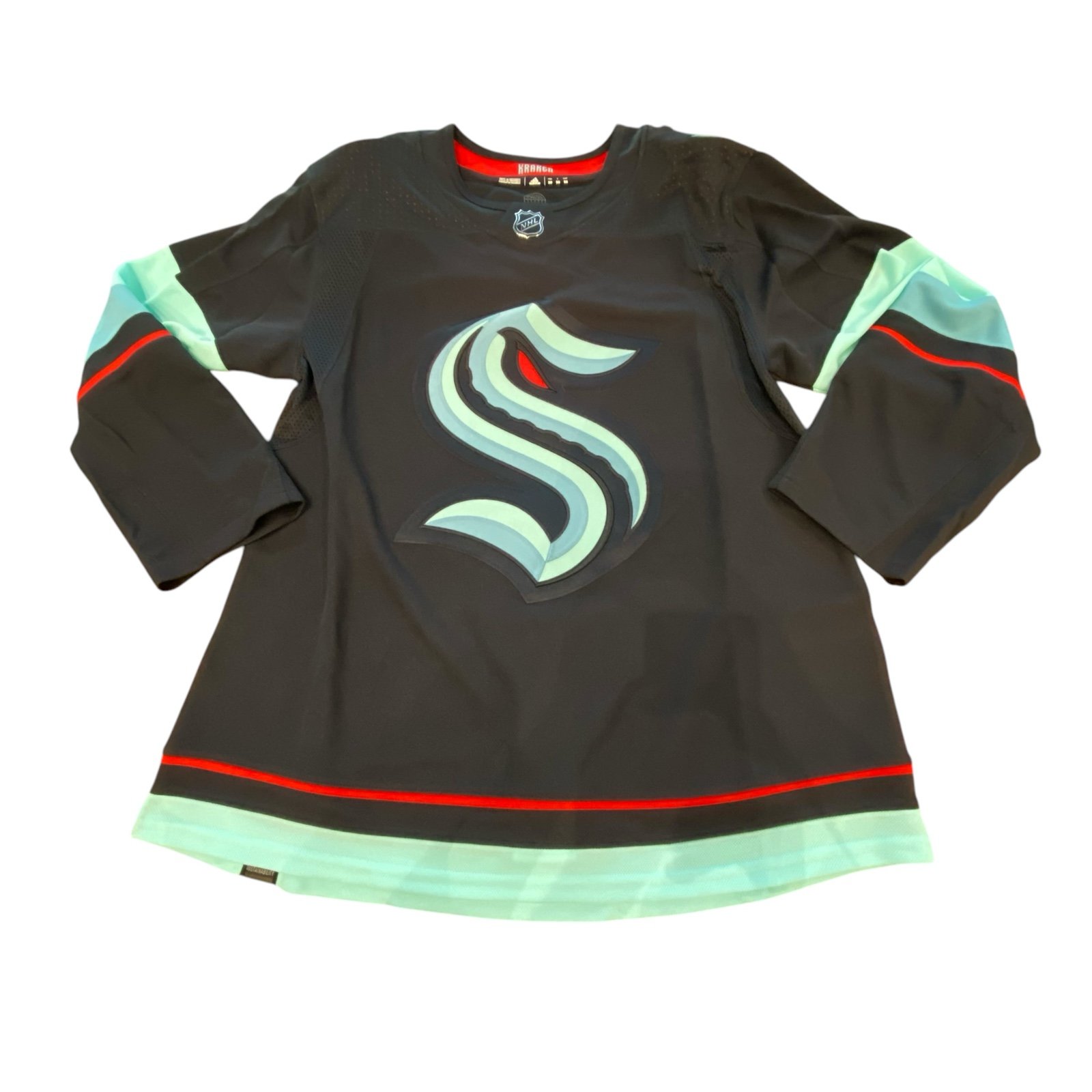 Adidas NHL Seattle Kraken Authentic Home Hockey Jersey Black Blue GT5622 Size 50
