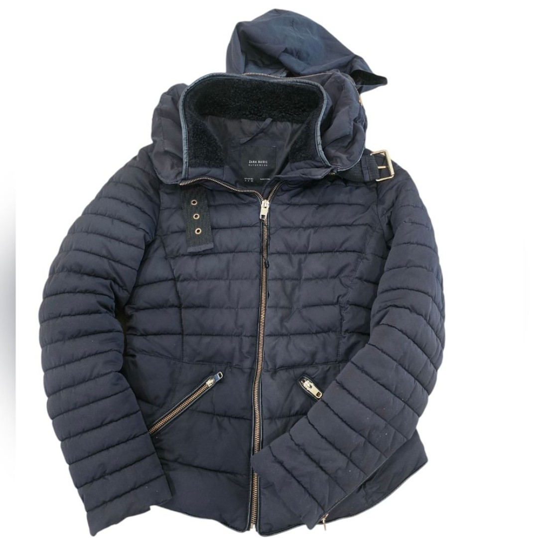 Zara Basic Black Puffer Coat with Optional Hood