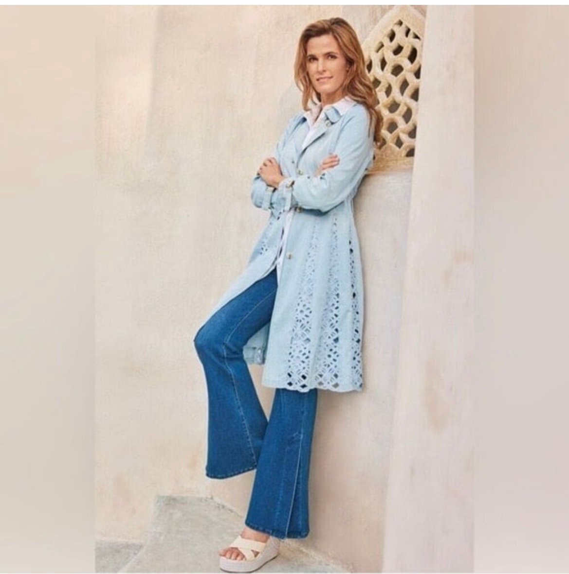 Soft Surroundings Chambray Denim Lior Trench Coat Blue sz small