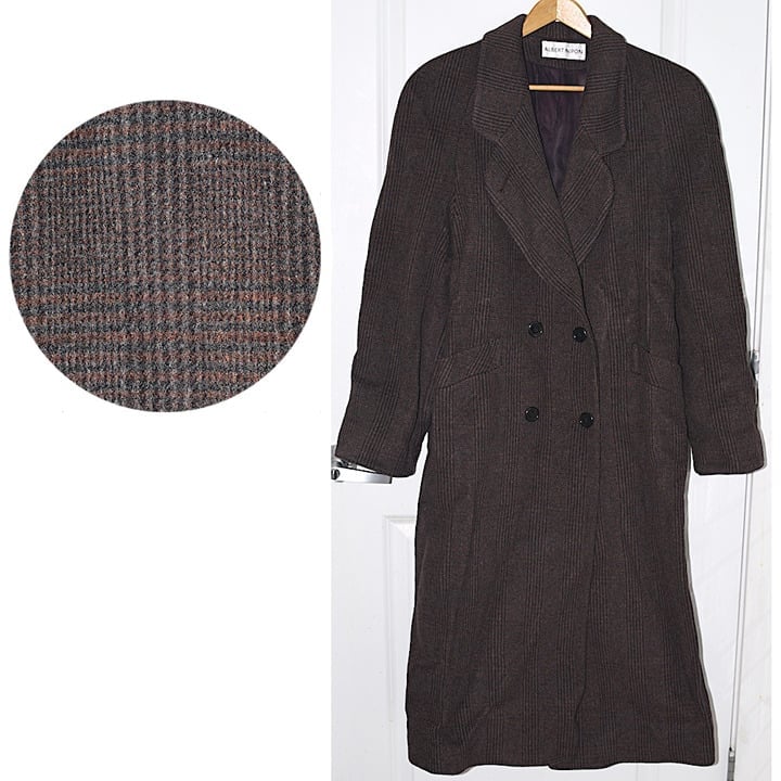 Unworn Albert Nipon Vintage 80s/90s Wool Cashmere Glen Plaid Coat (Has Flaws)