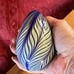 Murano stly HandBlown Art Glass Egg Shaped 4 Paperweight Cobalt & White Feather