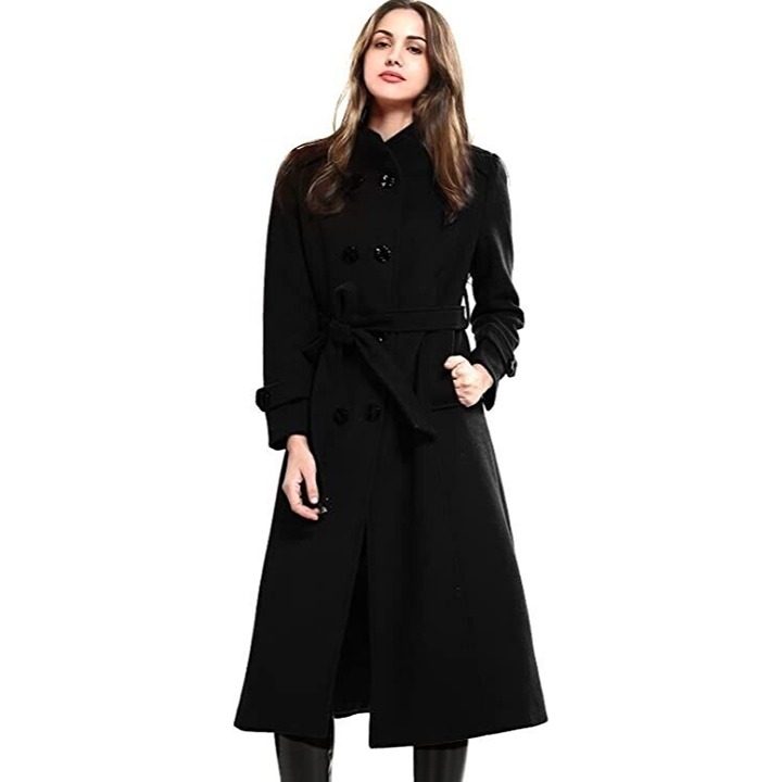 ESCALIER Women's Wool Trench Coat Winter Double-Breasted Jacket with Belt XL NWT