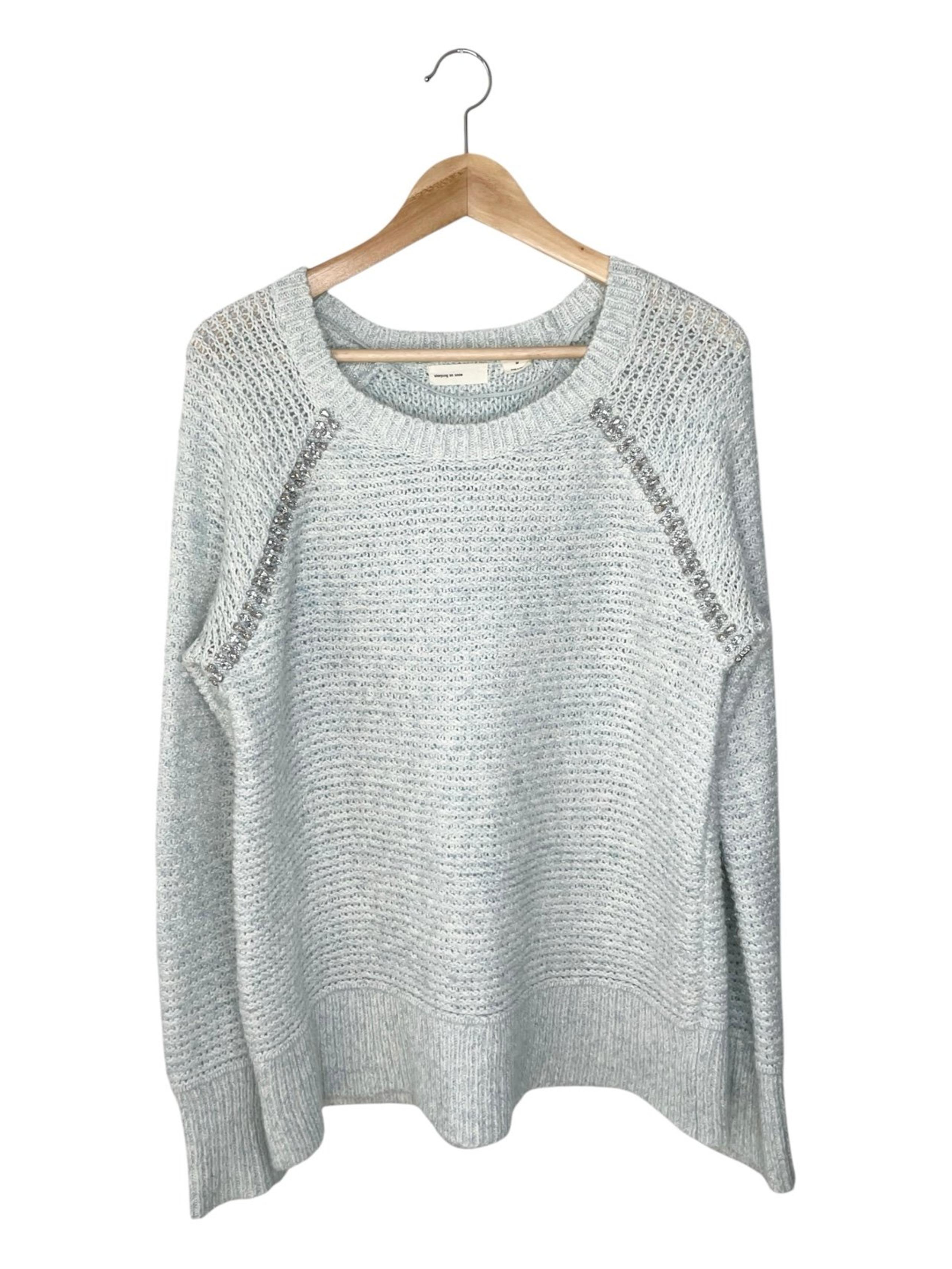 Sleeping on Snow Light Blue Sweater with Rhinestone Embellishment Size M Anthro