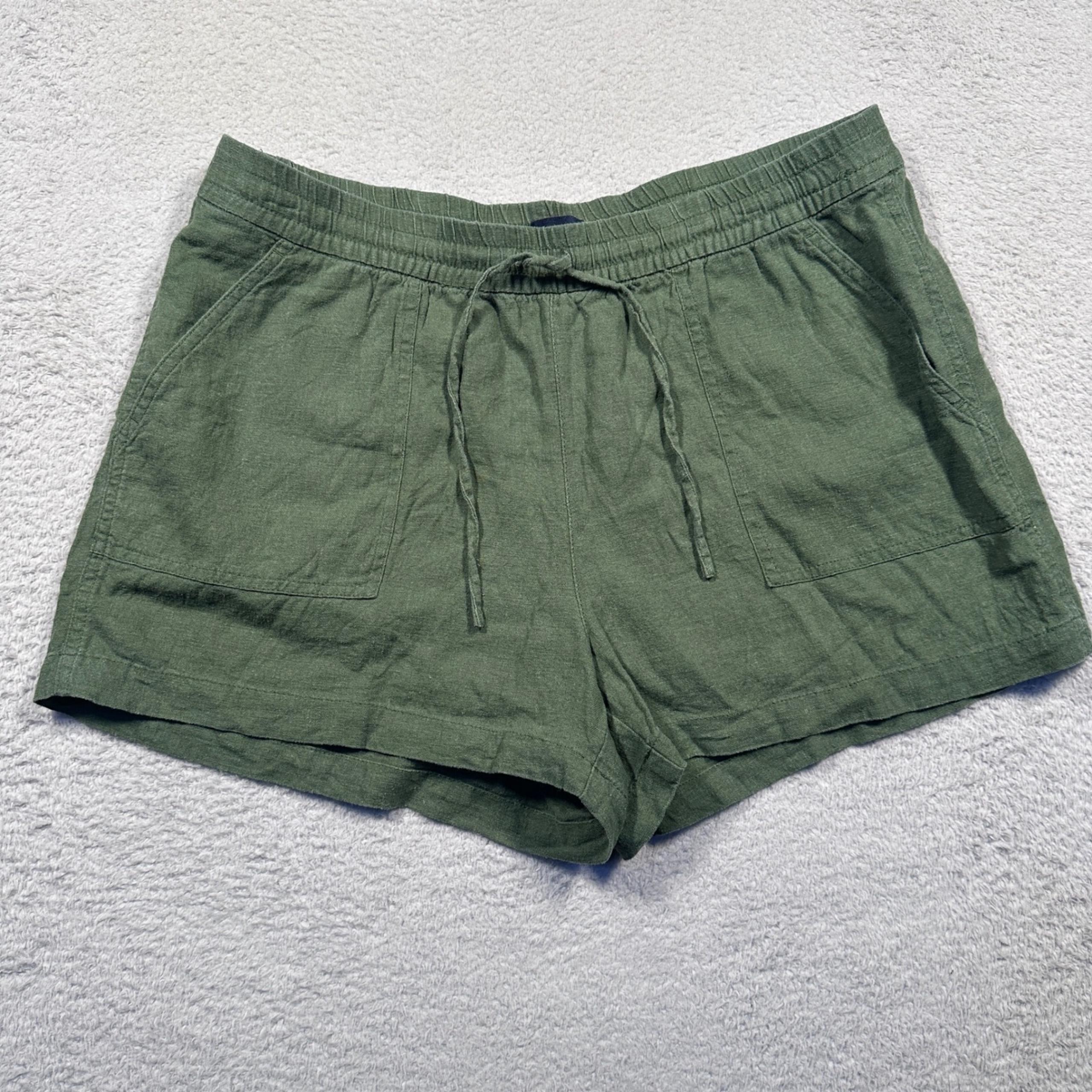 J.Crew Linen Blend Shorts Casual Summer Drawstring Olive Green Women's M