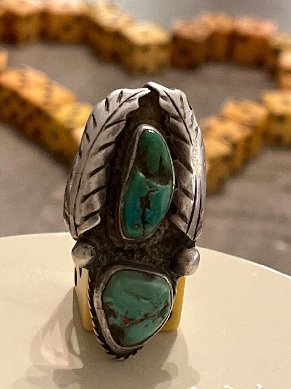 Old pawn sterling silver turquoise s6 ring 021825eBE