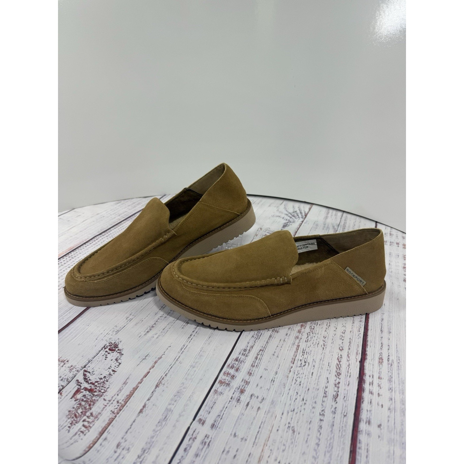 Rockport Men's Wide Beige Nubuck Axelrod Loafer Shoe Faux