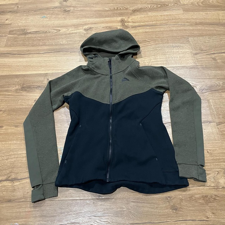 Womens Nike Tech Sportswear Olive Green and Black Zip Up Hooded Jacket Sweatshir