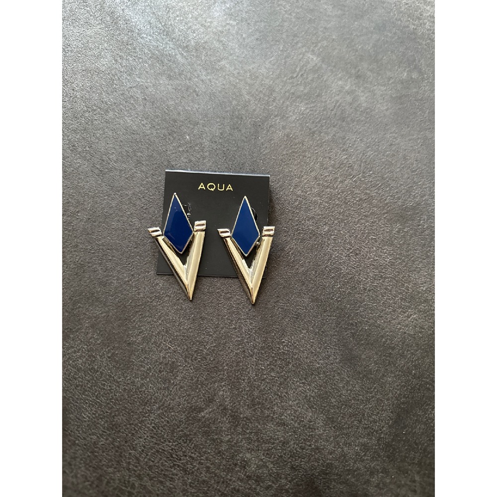 AQUA Statement Earrings Blue Silver Geometric Stud Earrings Party