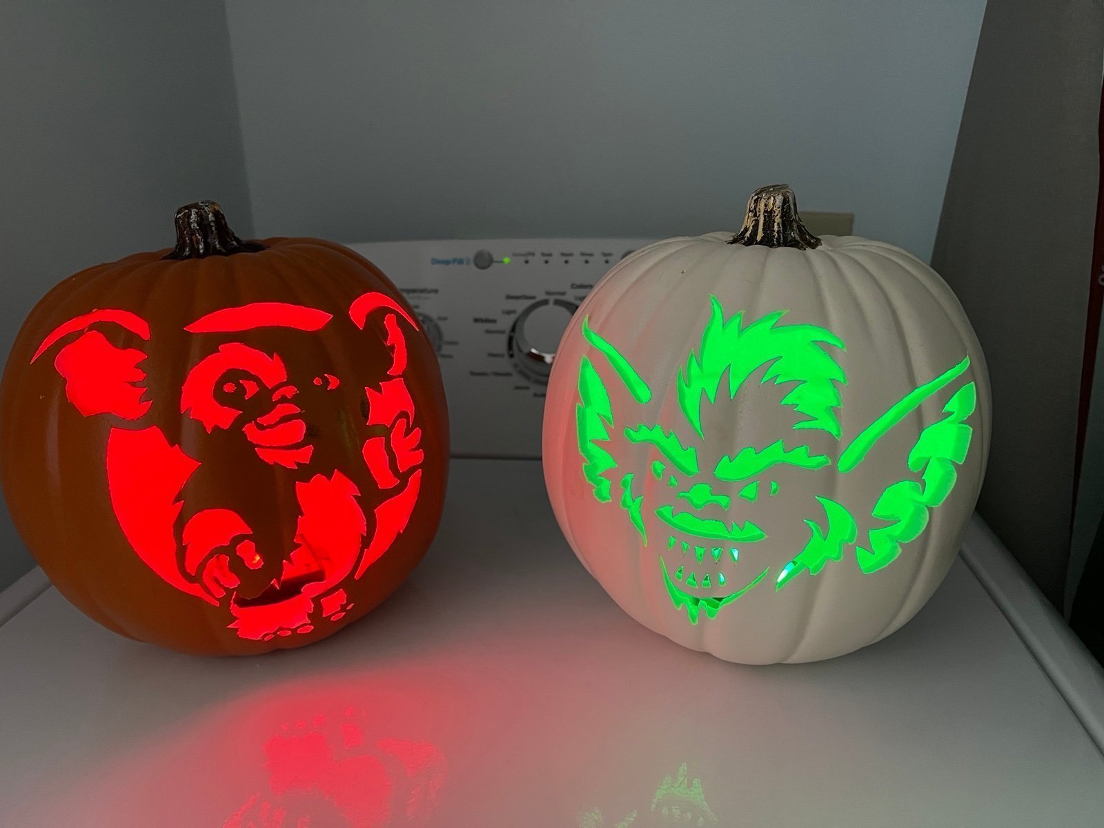 Gizmo & Stripe from GREMLINS! Hand carved foam pumpkins!OTHER PATTERNS AVAILABLE