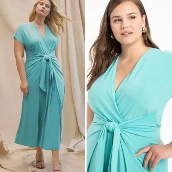 NEW Eloquii teal wrap front midi dress, women's plus size 18