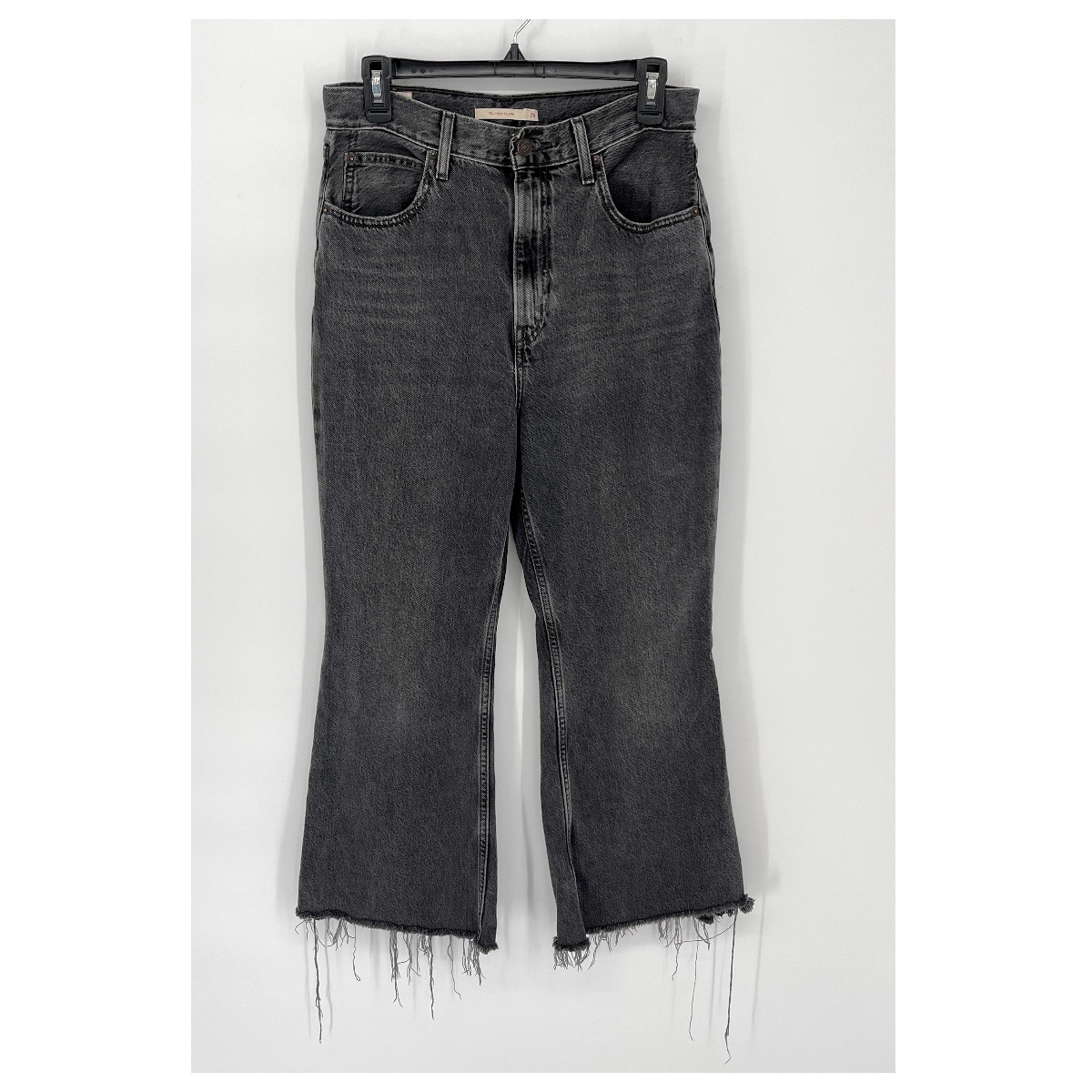 Levi's Women's Premium 70s High Flare Jeans Frayed Hem Faded Stretchy 28 Black