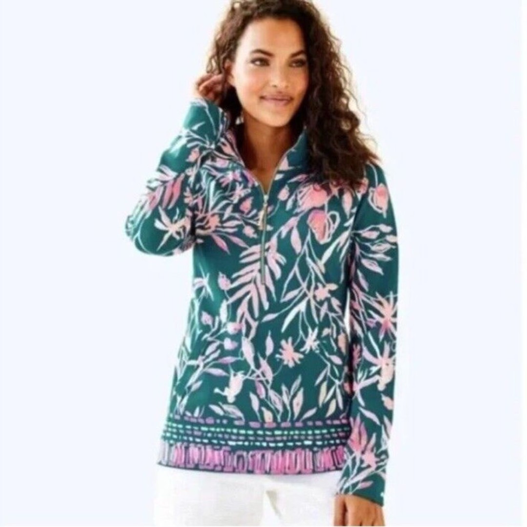 Lilly Pulitzer Teal Monkey Print 1/2 Zip Sweatshirt Size Small