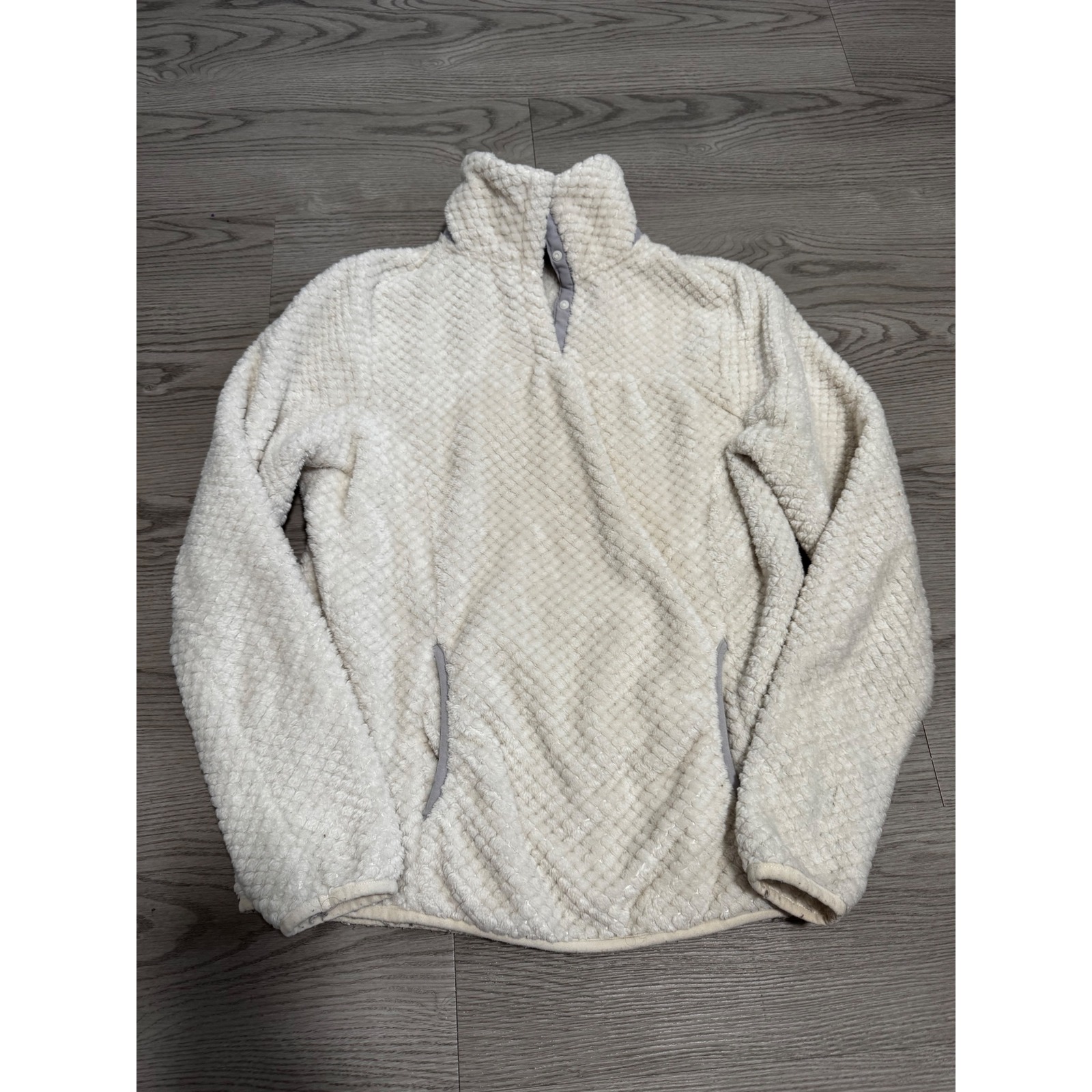 Eddie Bauer Women's Plush Fleece Pullover Cozy Quarter Snap Ivory Extra Small XS