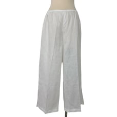 Caroline Rose Linen Wide-Leg Ankle Pants White Semi-Sheer Made in USA Size L