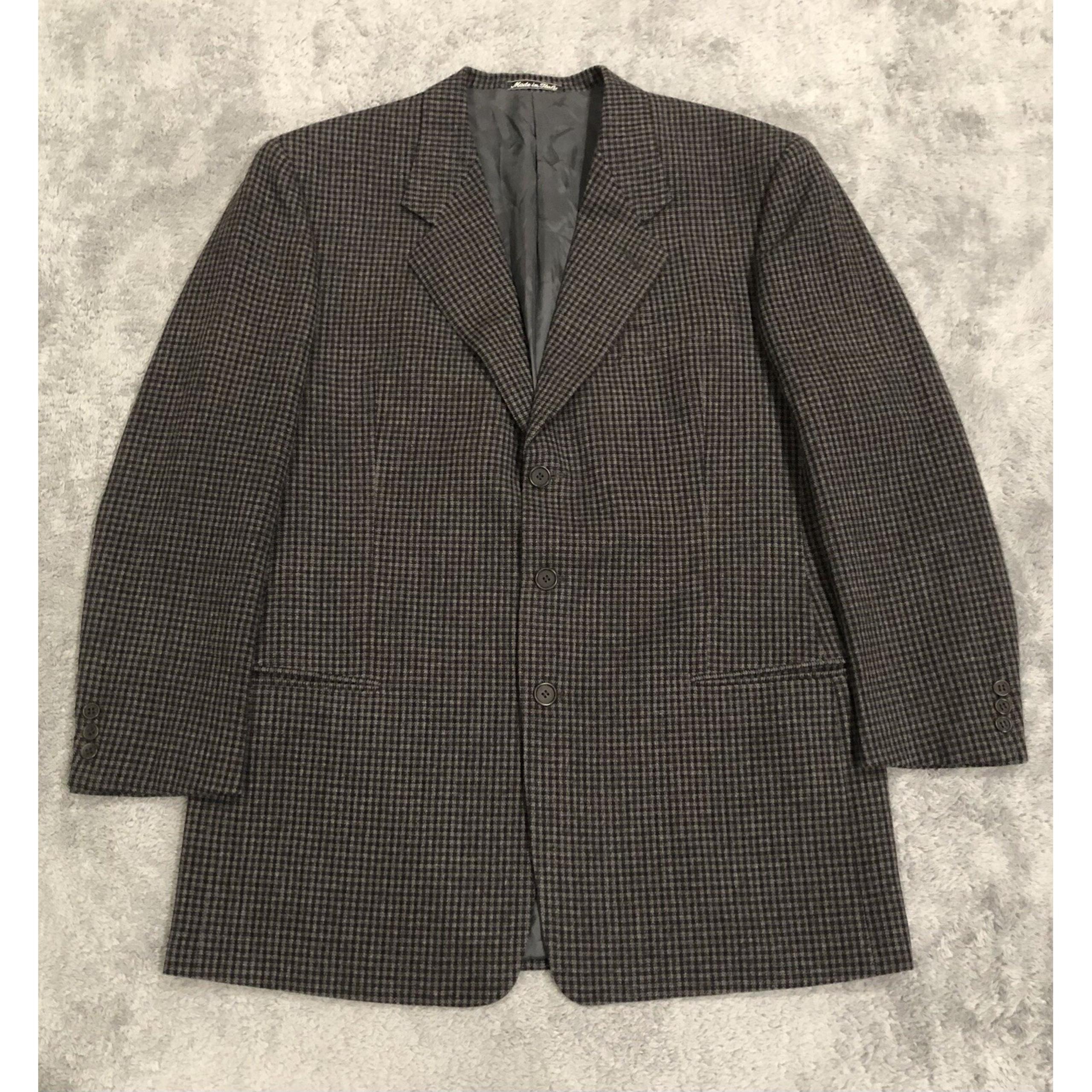 80s VINTAGE GIORGIO ARMANI Thick Virgin Wool Check Plaid Men's 44L Blazer Jacket