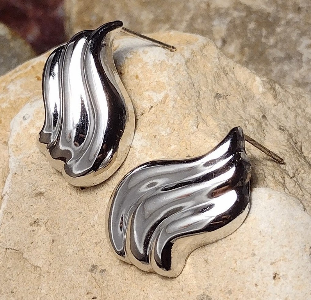 Vintage Sterling Silver Wave Modernist Earrings