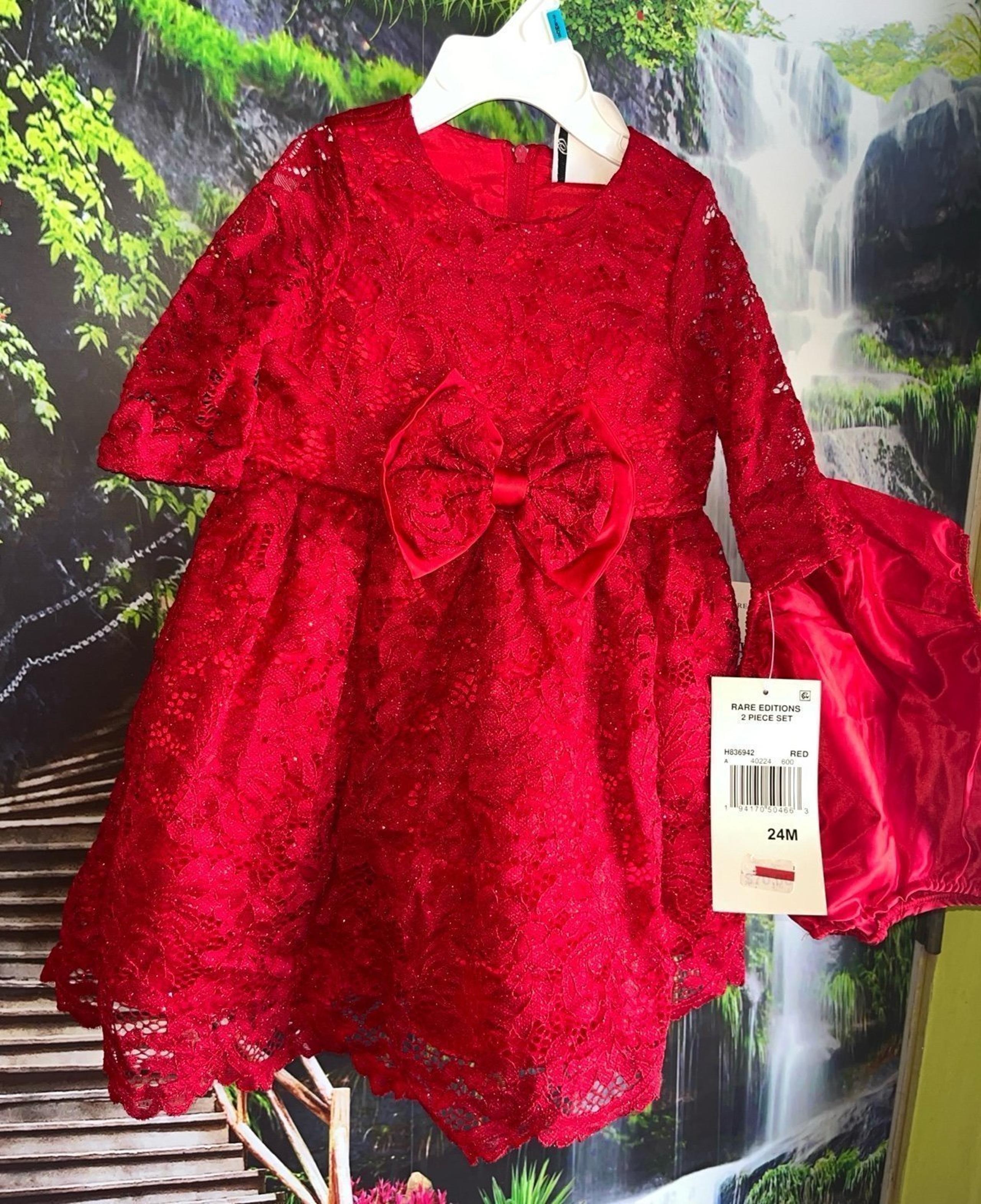 MACY’S RARE EDITIONS Dress size 24 Months red lace sparkly dress 2 pc new w/tags