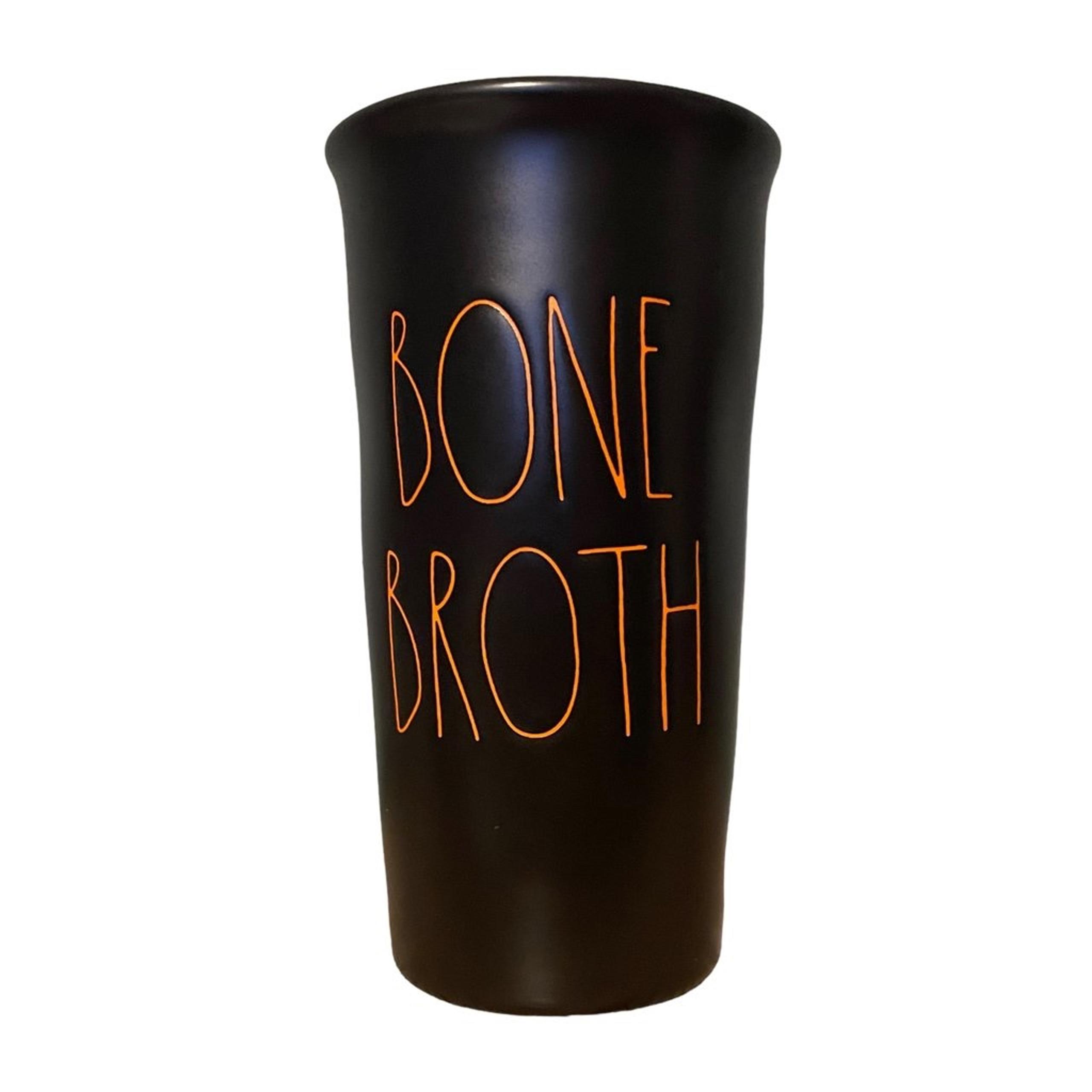 Rae Dunn Black Tumbler Travel Mug “BONE BROTH” Halloween Witch Spooky Goth NEW