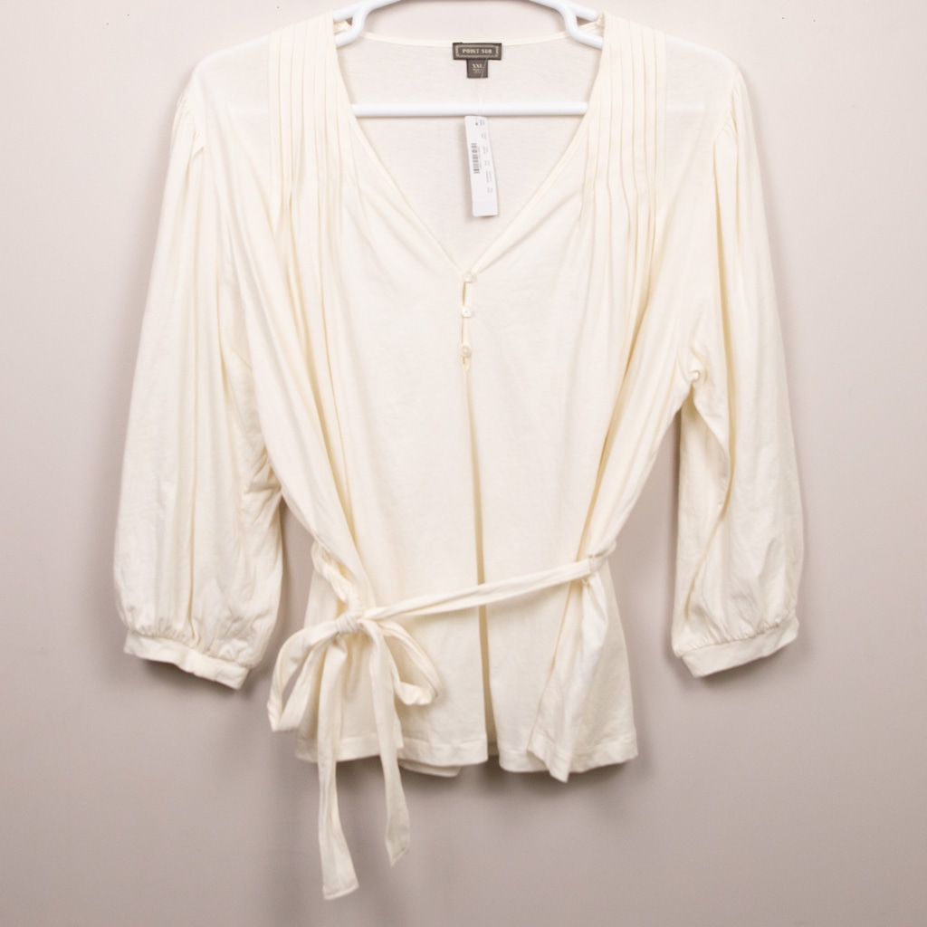 J. Crew Point Sur pleated tie waist ivory top-XXL