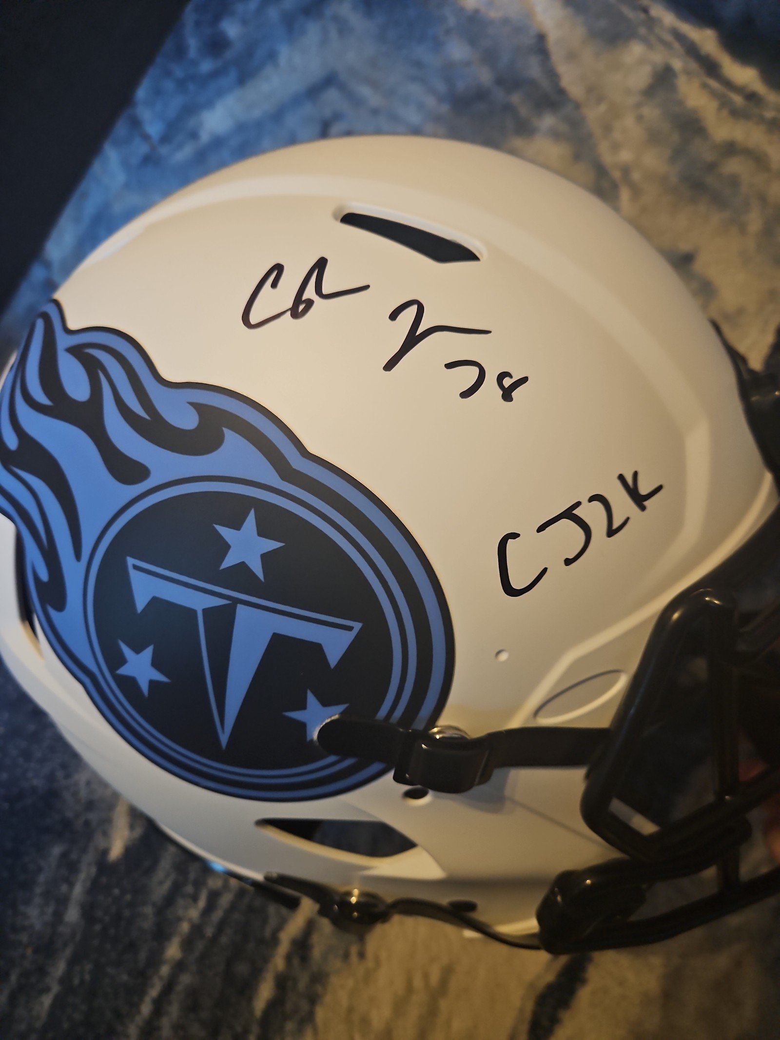 Authentic Full Size Chris Johnson Autographed Titans Helmet CJ2K Inscription