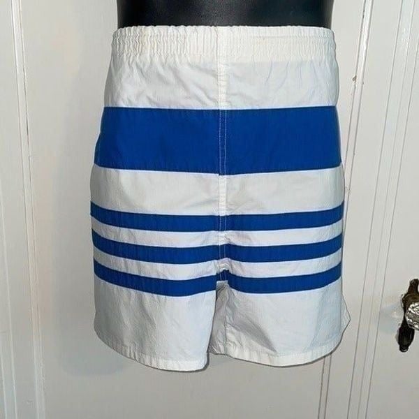Vtg 80s/90s Izod Lacoste blue & white horizontal striped swim trunks