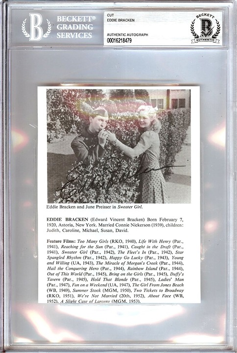 Eddie Bracken Signed Autograph Cut Signature Sweater Girl BAS Encased 8479