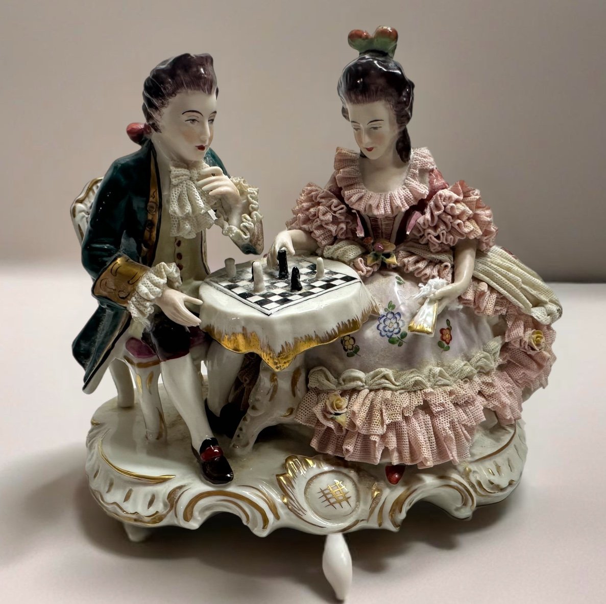 Wilhelm Rittirsch Porcelain Figurine of a Couple Playing Chess