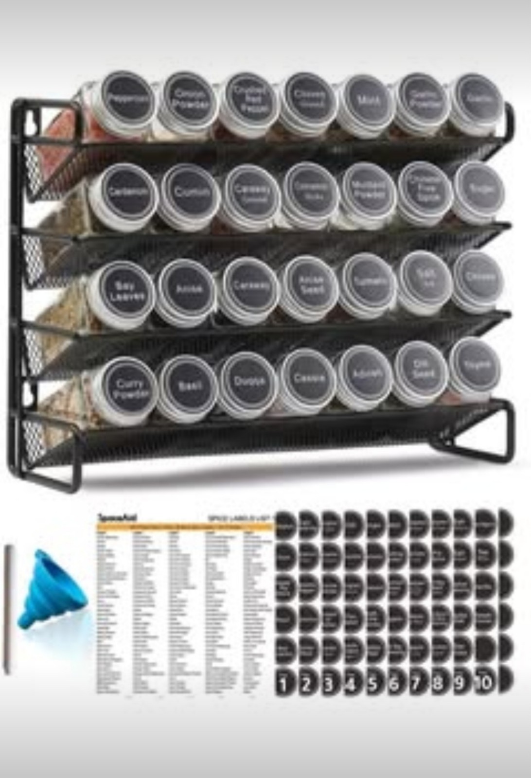Spice Rack Organizer 32 Glass Spice Jar 396 Spice Labels Chalk Marker