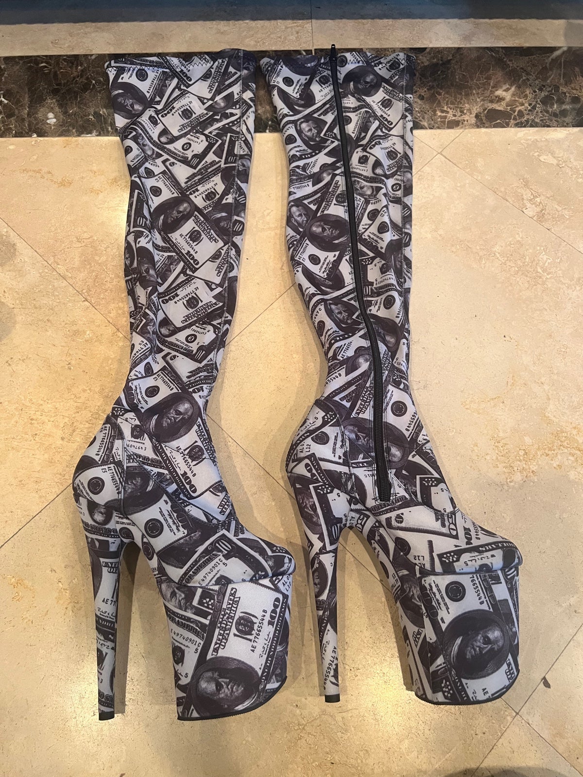 New 8Inch Money Thigh High Boots Size 7