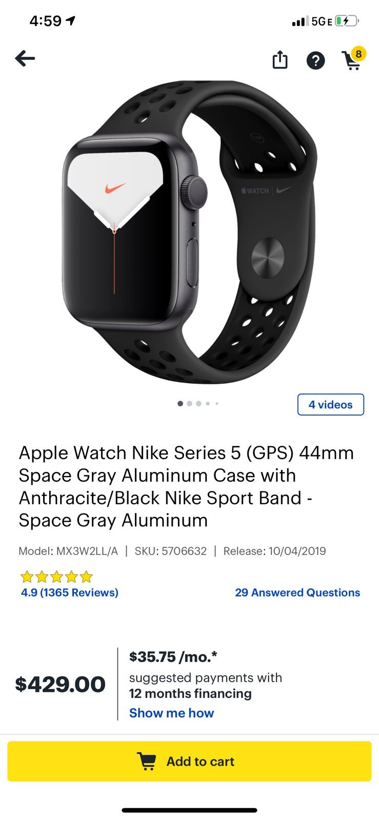 Apple Watch Series 5 44mm Aluminum Space