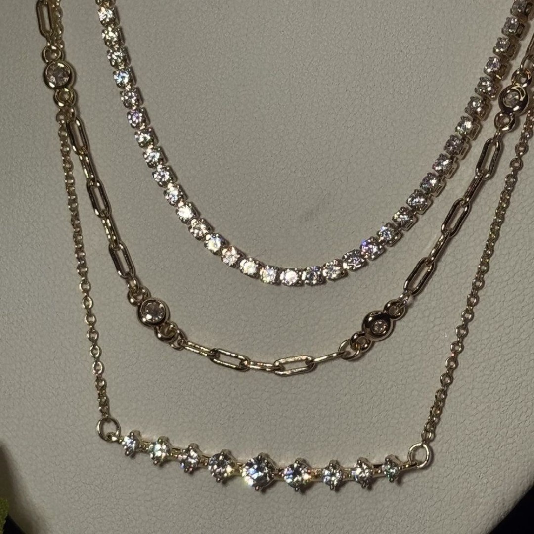 14k Gold Plated Crystal Multi Chain Tennis Necklace Made With Swarovski Crystals