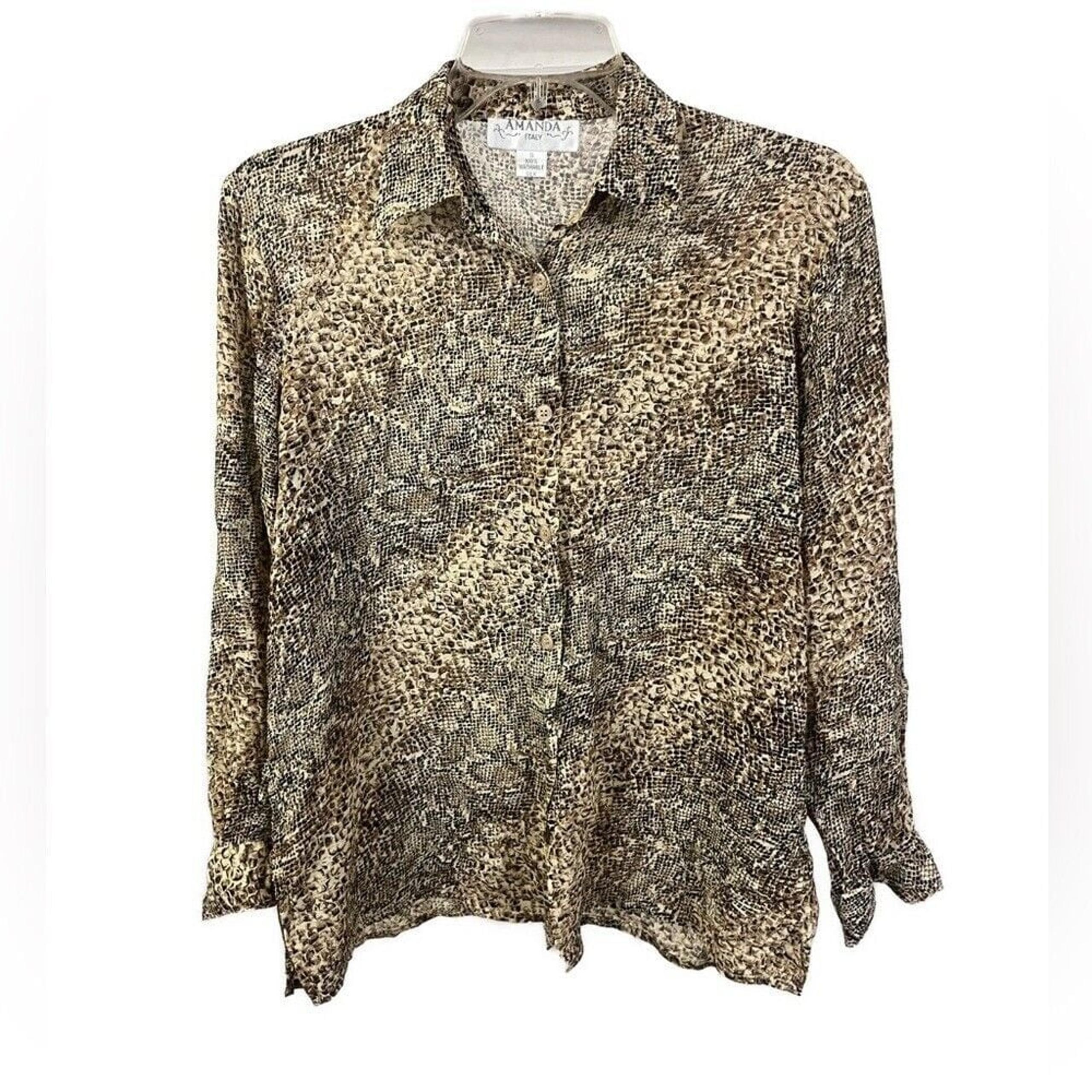 Vintage Amanda Women's Silk Leopard Button Front Blouse- Size Medium
