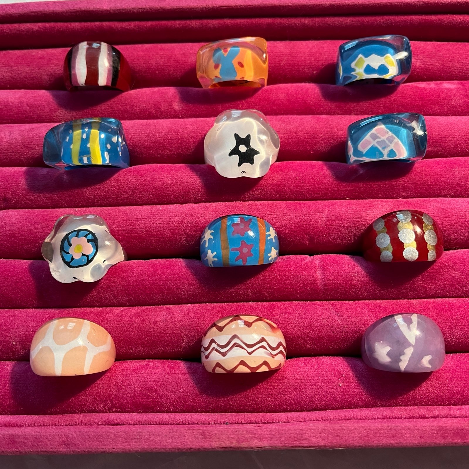 Vintage Lucite Painted Rings Lot Bundle Assorted Sizes 90s Retro Mod Y2K