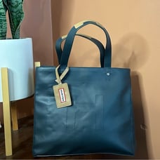 Hunter Short Original Rubber Tote Bag Square Monogram Medium Teal Blue Gray