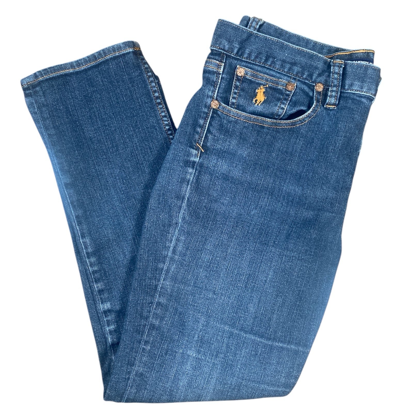Ralph Lauren Sport Jeans Women’s 10 Blue Denim Cropped Logo Classic Preppy