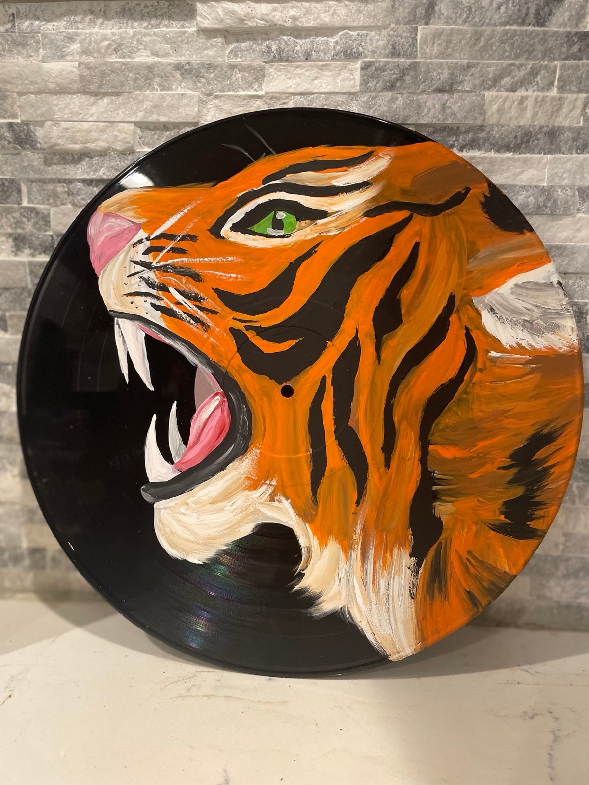 record vinyl retro painting art animal whimsical Tiger lion tigers big cat cats