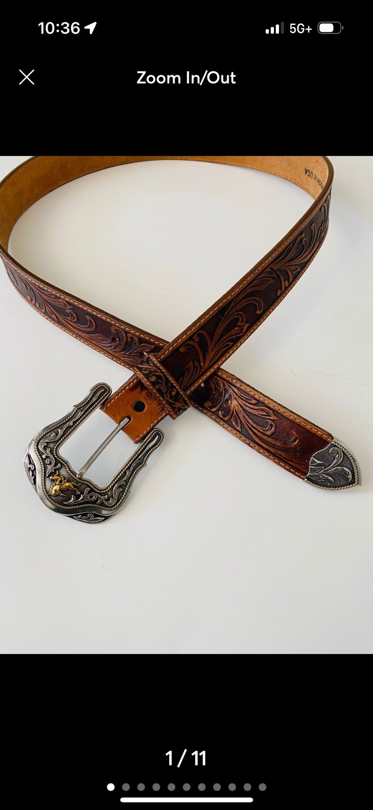 Tony Lama Mens leather tooled belt