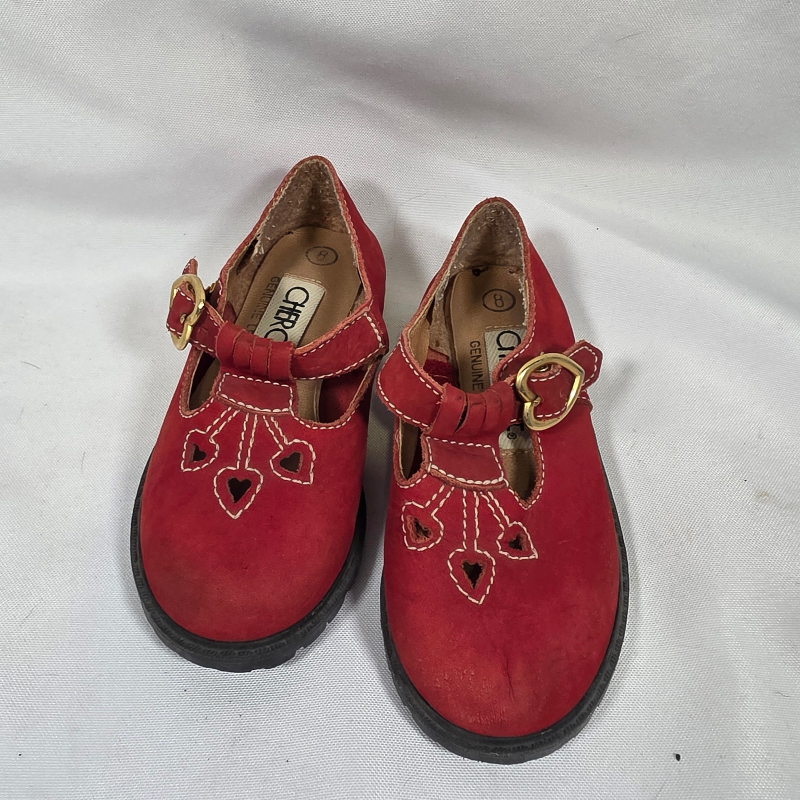 Cherokee Girls Vintage Red Mary Jane Shoes With Heart Shape Buckle Size 8