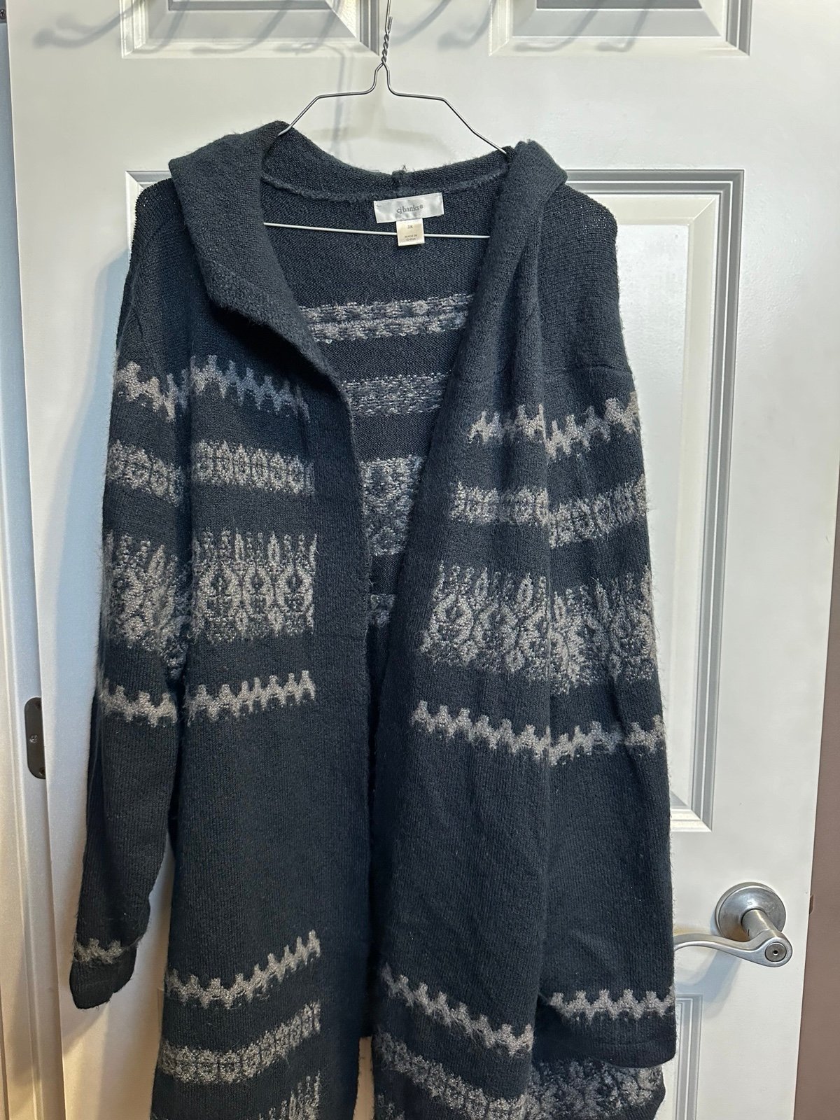 Navy designed hooded cardigan 3x