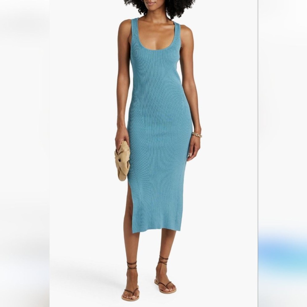 Naadam Blue Linen Silk Knit Midi Dress Size L