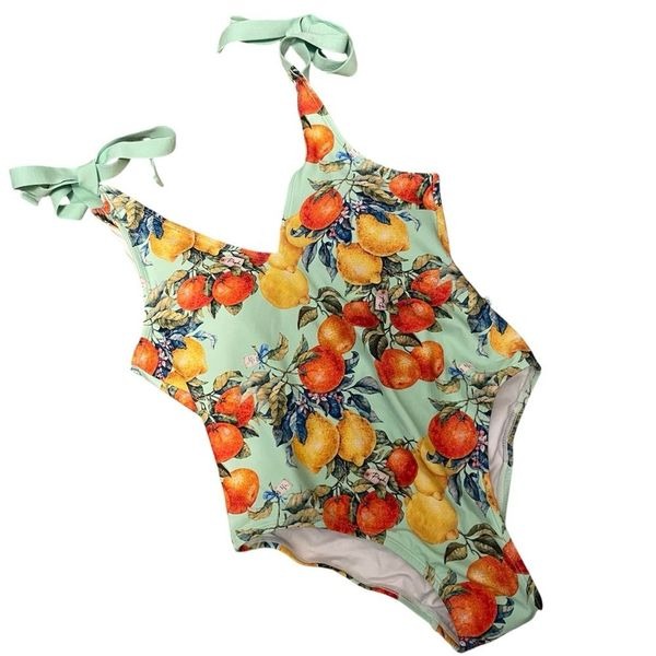 Posh Peanut Fruit Floral One Piece Swimsuit Light Blue Small NWT