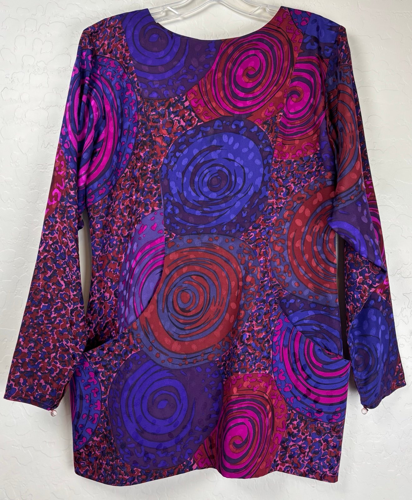 Raul Blanco 100% Silk Geometric Big Pockets 80s Tunic 10 Red Purple 1196
