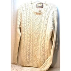 Vintage Crystal-Kobe Cable Knit Sweater L/G Ivory Wool Ramie Blend Crewneck