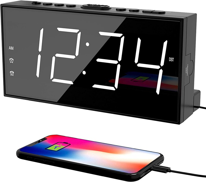 Alarm Clock for Bedroom, 2 Alarms Loud LED Big Display Clock with USB Charging