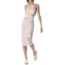Mara Hoffman High Neck Orange Abstract Print Bodycon Cut Out Midi Dress size XS