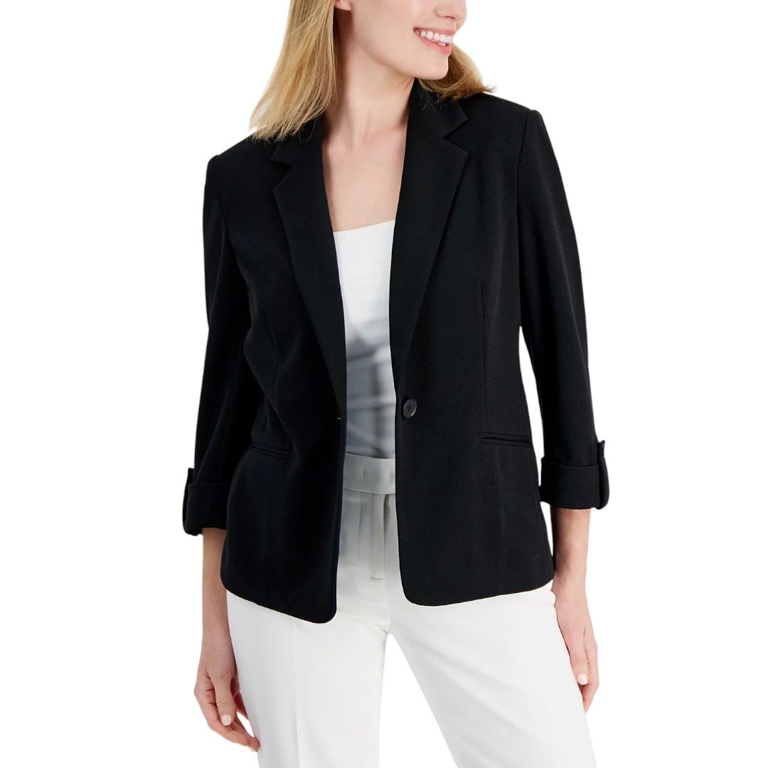 AK Anne Klein Petite 3/4-Sleeve One-Button Blazer PXS